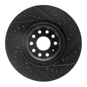 Audi S3 Brake Rotor (1) - Front Left - R1 Concepts - Drilled & Slotted - Black - `06-`13